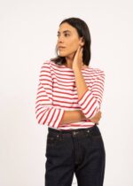 Saint James Women GALATHEE II V4HD96 Breton Striped Top with Sleeve Soft Cotton Fit WHITE/RED - Image 3