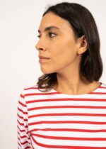 Saint James Women GALATHEE II V4HD96 Breton Striped Top with Sleeve Soft Cotton Fit WHITE/RED - Image 4