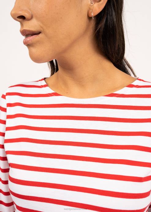 Saint James Women GALATHEE II V4HD96 Breton Striped Top with Sleeve Soft Cotton Fit WHITE/RED - Image 5