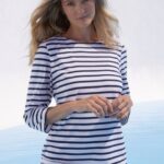 Saint James Women GALATHEE II V4HD97 Breton Striped Top with Sleeve Soft Cotton Fit WHITE/NAVY