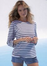 Saint James Women GALATHEE II V4HD97 Breton Striped Top with Sleeve Soft Cotton Fit WHITE/NAVY