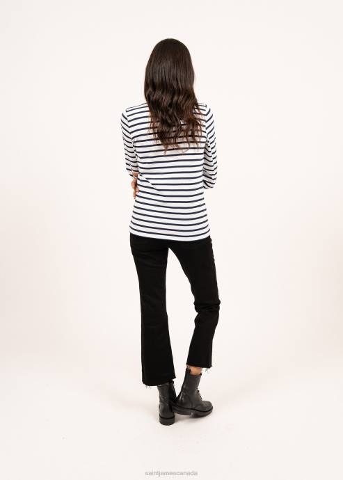 Saint James Women GALATHEE II V4HD97 Breton Striped Top with Sleeve Soft Cotton Fit WHITE/NAVY - Image 3