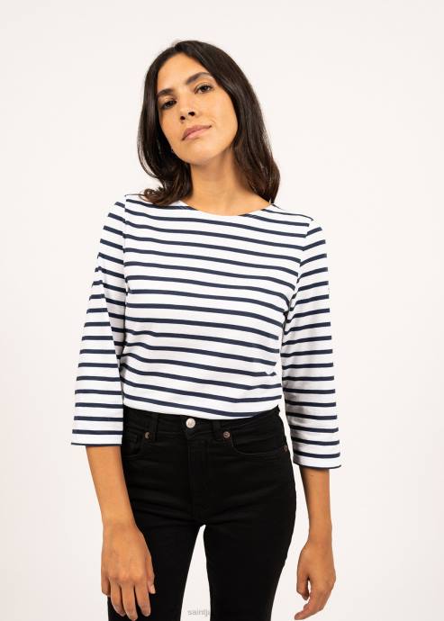 Saint James Women GALATHEE II V4HD97 Breton Striped Top with Sleeve Soft Cotton Fit WHITE/NAVY - Image 4