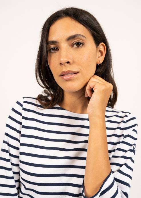 Saint James Women GALATHEE II V4HD97 Breton Striped Top with Sleeve Soft Cotton Fit WHITE/NAVY - Image 5