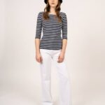 Saint James Women GARDE-COTE III V4HD90 Nautical Striped Sport Top With UV Protection Fit NAVY/WHITE