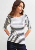 Saint James Women GARDE-COTE III V4HD91 Nautical Striped Sport Top With UV Protection Fit WHITE/NAVY - Image 2