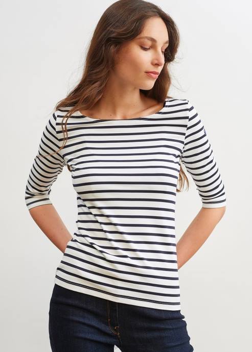 Saint James Women GARDE-COTE III V4HD91 Nautical Striped Sport Top With UV Protection Fit WHITE/NAVY - Image 2
