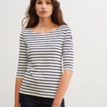 Saint James Women GARDE-COTE III V4HD91 Nautical Striped Sport Top With UV Protection Fit WHITE/NAVY