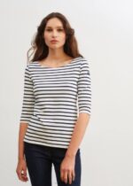 Saint James Women GARDE-COTE III V4HD91 Nautical Striped Sport Top With UV Protection Fit WHITE/NAVY
