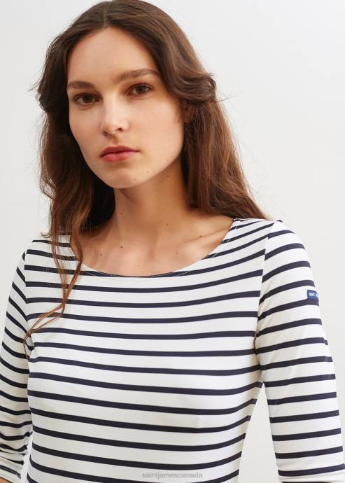 Saint James Women GARDE-COTE III V4HD91 Nautical Striped Sport Top With UV Protection Fit WHITE/NAVY - Image 3