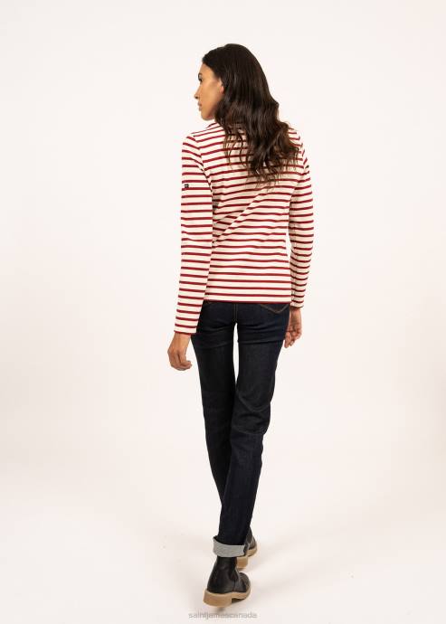 Saint James Women MERIDAME II V4HD92 Authentic Breton Shirt Heavyweight Cotton Fit ECRU/MAROON - Image 2