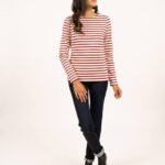 Saint James Women MERIDAME II V4HD92 Authentic Breton Shirt Heavyweight Cotton Fit ECRU/MAROON
