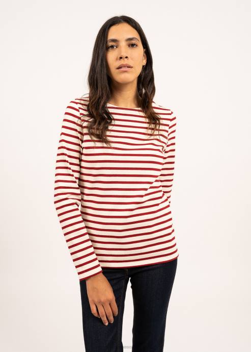 Saint James Women MERIDAME II V4HD92 Authentic Breton Shirt Heavyweight Cotton Fit ECRU/MAROON - Image 3