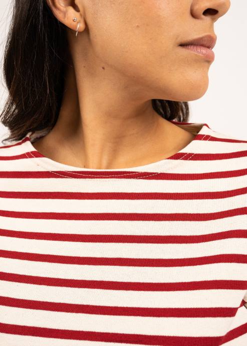 Saint James Women MERIDAME II V4HD92 Authentic Breton Shirt Heavyweight Cotton Fit ECRU/MAROON - Image 5