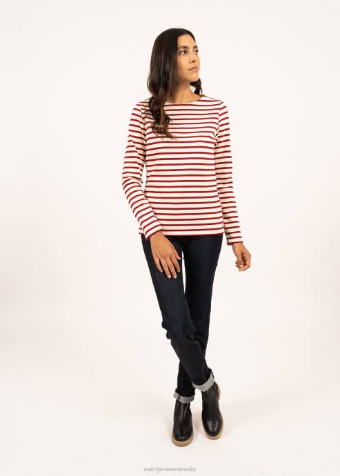 Saint James Women MERIDAME II V4HD92 Authentic Breton Shirt Heavyweight Cotton Fit ECRU/MAROON - Image 1