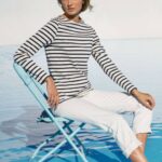 Saint James Women MERIDAME II V4HD94 Authentic Breton Shirt Heavyweight Cotton Fit ECRU/NAVY