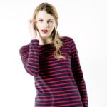 Saint James Women MINQUIDAME V4HD10 Breton Striped Shirt with Long Sleeve Soft Cotton Fit NAVY/RED