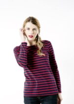 Saint James Women MINQUIDAME V4HD10 Breton Striped Shirt with Long Sleeve Soft Cotton Fit NAVY/RED