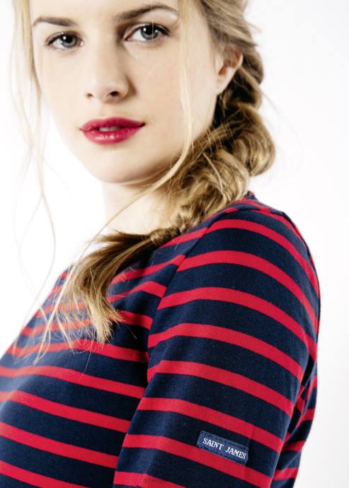 Saint James Women MINQUIDAME V4HD10 Breton Striped Shirt with Long Sleeve Soft Cotton Fit NAVY/RED - Image 4