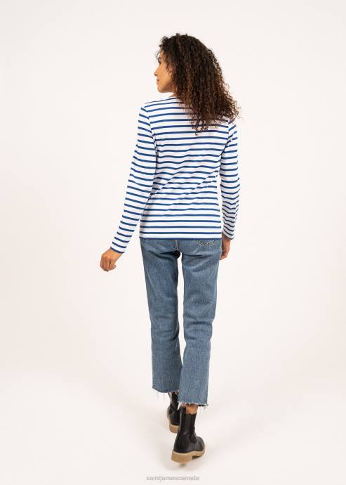 Saint James Women MINQUIDAME V4HD22 Breton Striped Shirt with Long Sleeve Soft Cotton Fit WHITE/ROYAL BLUE - Image 2