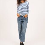 Saint James Women MINQUIDAME V4HD22 Breton Striped Shirt with Long Sleeve Soft Cotton Fit WHITE/ROYAL BLUE