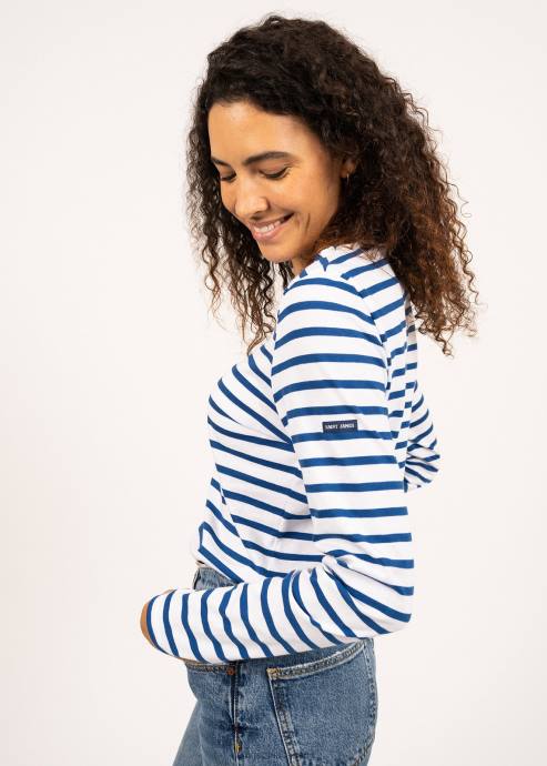 Saint James Women MINQUIDAME V4HD22 Breton Striped Shirt with Long Sleeve Soft Cotton Fit WHITE/ROYAL BLUE - Image 3