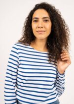 Saint James Women MINQUIDAME V4HD22 Breton Striped Shirt with Long Sleeve Soft Cotton Fit WHITE/ROYAL BLUE - Image 4