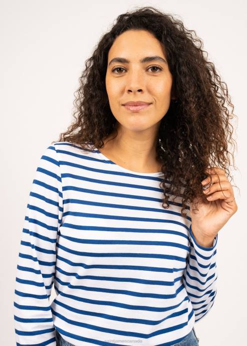 Saint James Women MINQUIDAME V4HD22 Breton Striped Shirt with Long Sleeve Soft Cotton Fit WHITE/ROYAL BLUE - Image 4