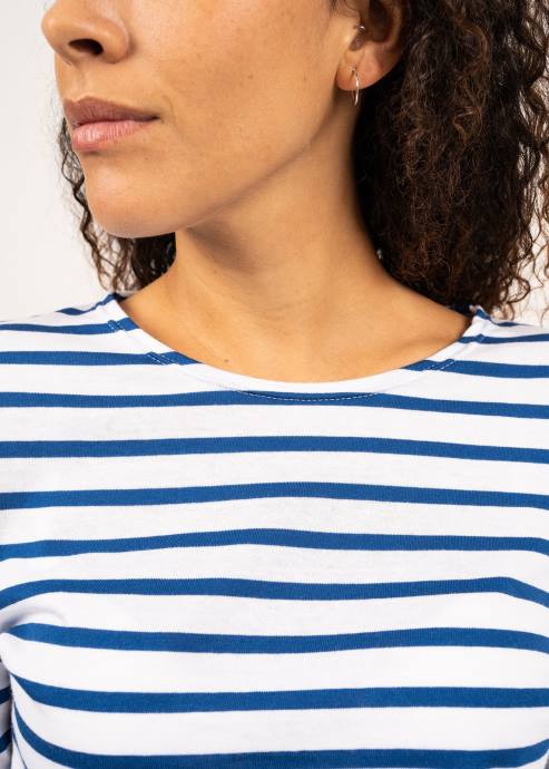 Saint James Women MINQUIDAME V4HD22 Breton Striped Shirt with Long Sleeve Soft Cotton Fit WHITE/ROYAL BLUE - Image 5