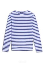 Saint James Women MINQUIDAME V4HD22 Breton Striped Shirt with Long Sleeve Soft Cotton Fit WHITE/ROYAL BLUE - Image 6