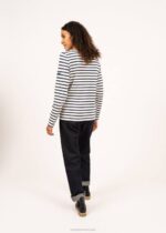 Saint James Women MINQUIDAME V4HD27 Breton Striped Shirt with Long Sleeve Soft Cotton Fit ECRU/NAVY - Image 2