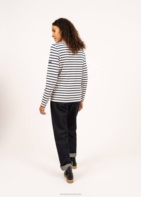 Saint James Women MINQUIDAME V4HD27 Breton Striped Shirt with Long Sleeve Soft Cotton Fit ECRU/NAVY - Image 2
