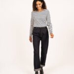 Saint James Women MINQUIDAME V4HD27 Breton Striped Shirt with Long Sleeve Soft Cotton Fit ECRU/NAVY
