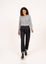 Saint James Women MINQUIDAME V4HD27 Breton Striped Shirt with Long Sleeve Soft Cotton Fit ECRU/NAVY
