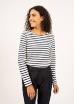 Saint James Women MINQUIDAME V4HD27 Breton Striped Shirt with Long Sleeve Soft Cotton Fit ECRU/NAVY - Image 3