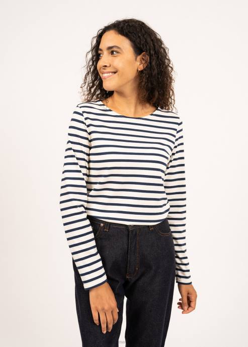 Saint James Women MINQUIDAME V4HD27 Breton Striped Shirt with Long Sleeve Soft Cotton Fit ECRU/NAVY - Image 3