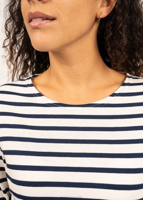 Saint James Women MINQUIDAME V4HD27 Breton Striped Shirt with Long Sleeve Soft Cotton Fit ECRU/NAVY - Image 5