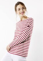 Saint James Women MINQUIDAME V4HD31 Breton Striped Shirt with Long Sleeve Soft Cotton Fit ECRU/MAROON - Image 2