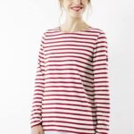 Saint James Women MINQUIDAME V4HD31 Breton Striped Shirt with Long Sleeve Soft Cotton Fit ECRU/MAROON
