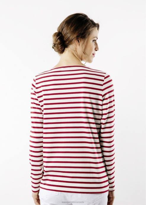 Saint James Women MINQUIDAME V4HD31 Breton Striped Shirt with Long Sleeve Soft Cotton Fit ECRU/MAROON - Image 3