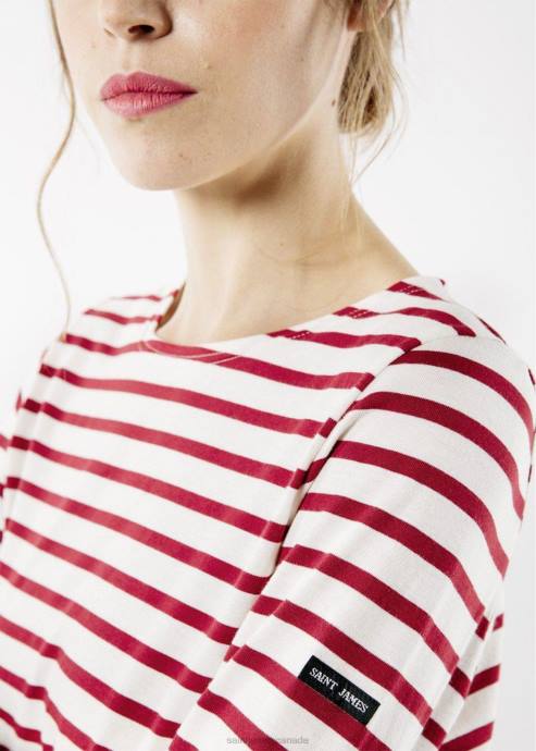 Saint James Women MINQUIDAME V4HD31 Breton Striped Shirt with Long Sleeve Soft Cotton Fit ECRU/MAROON - Image 4