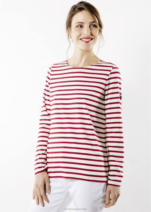 saint_james_women_minquidame_v4hd31_breton_striped_shirt_with_long_sleeve_soft_cotton_fit_ecru_maroon.jpg Saint James Women MINQUIDAME V4HD31 Breton Striped Shirt with Long Sleeve Soft Cotton Fit ECRU/MAROON - Image 1
