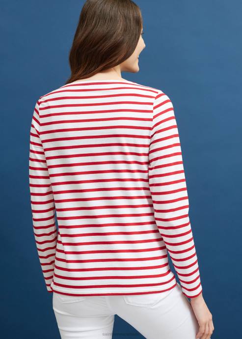 Saint James Women MINQUIDAME V4HD61 Breton Striped Shirt with Long Sleeve Soft Cotton Fit WHITE/RED - Image 2