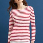 Saint James Women MINQUIDAME V4HD61 Breton Striped Shirt with Long Sleeve Soft Cotton Fit WHITE/RED