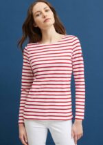 Saint James Women MINQUIDAME V4HD61 Breton Striped Shirt with Long Sleeve Soft Cotton Fit WHITE/RED