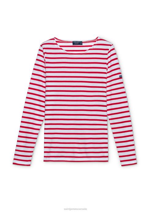 Saint James Women MINQUIDAME V4HD61 Breton Striped Shirt with Long Sleeve Soft Cotton Fit WHITE/RED - Image 3