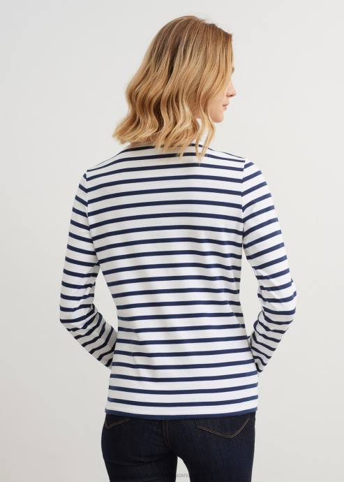 Saint James Women MINQUIDAME V4HD62 Breton Striped Shirt with Long Sleeve Soft Cotton Fit WHITE/NAVY - Image 2