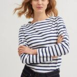 Saint James Women MINQUIDAME V4HD62 Breton Striped Shirt with Long Sleeve Soft Cotton Fit WHITE/NAVY