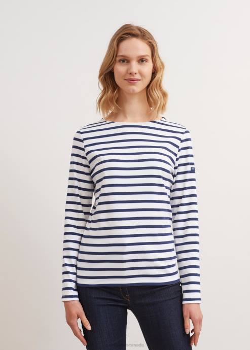 Saint James Women MINQUIDAME V4HD62 Breton Striped Shirt with Long Sleeve Soft Cotton Fit WHITE/NAVY - Image 3