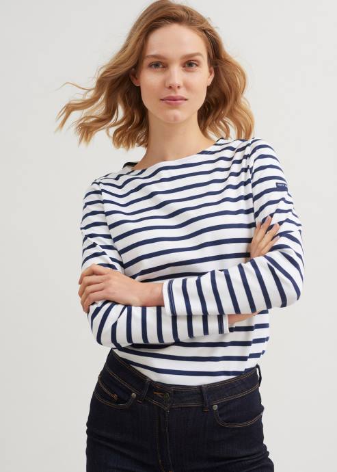 saint_james_women_minquidame_v4hd62_breton_striped_shirt_with_long_sleeve_soft_cotton_fit_white_navy.jpg Saint James Women MINQUIDAME V4HD62 Breton Striped Shirt with Long Sleeve Soft Cotton Fit WHITE/NAVY - Image 1